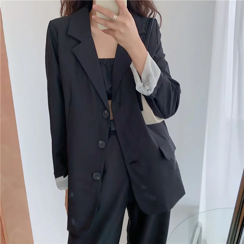 

HziriP 2020 Chic Black Solid Slim Office Lady Blazers Jacket Female OL Lady Brief Outerwear Coats Vintage Women OL Work Wear