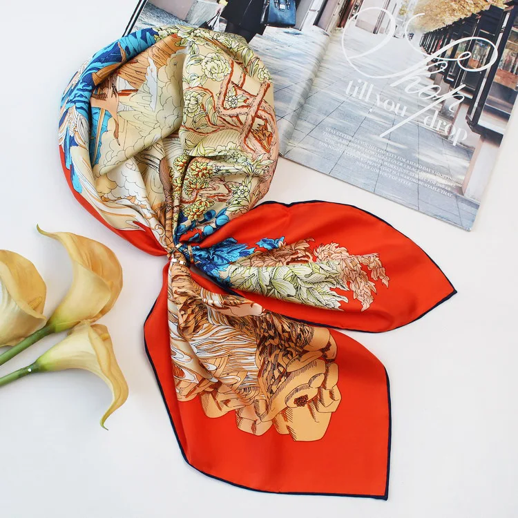 

Orange Scarf Square 100% Twill Silk Hand Rolled Edges Neck Head Rings Headband Hair Band 90*90cm