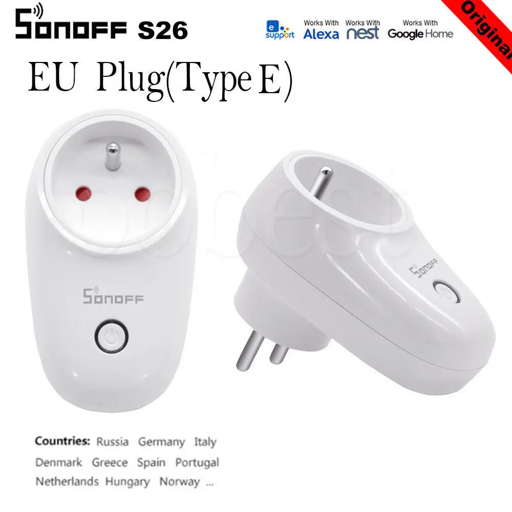 EU Standard E Sonoff S26 Wi-Fi Умный дом переключатель ЕС, США, Великобритании, CN разъем AU Автоматизация дистанционного беспроводного управления розетка работает с IFTTT Alexa Amazon - Комплект: EU Standard E