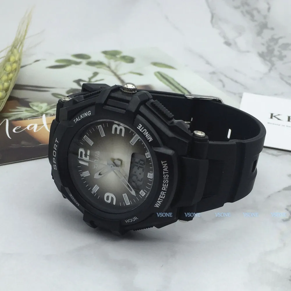 Испанский аналого цифровой двойной дисплей говорящие наручные часы с