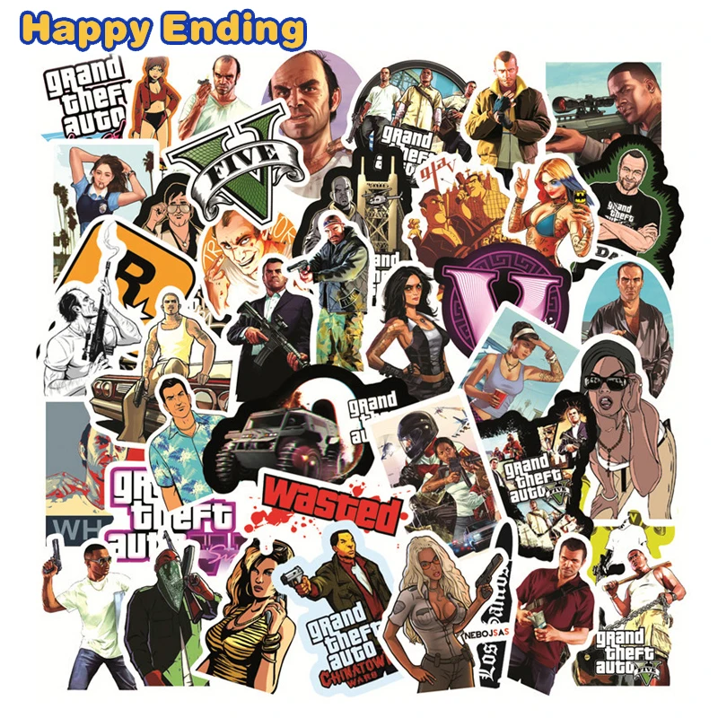 

Автомобильные наклейки Grand Theft 10/30/50 шт., Классическая пленка для багажа, ноутбука, автомобиля, мотоцикла, скейтборда, телефона «сделай сам», а...