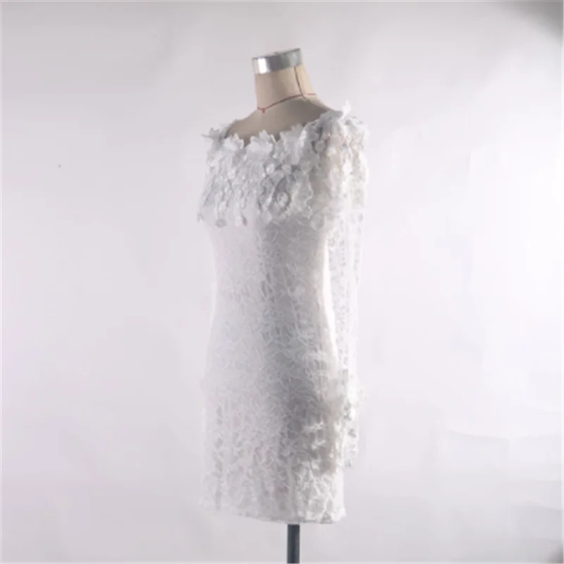 

Grid White Lace Dress Women Hollow Long Sleeve-Collar Sexy Skinny Dress Skinny Floral Dress Vestidos Summer 2020