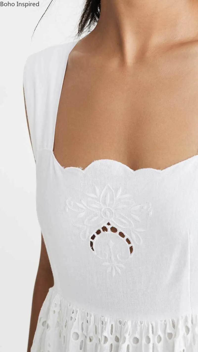 Богемный Вдохновленный Многоуровневое длинное платье Бохо с ушками и вышивкой