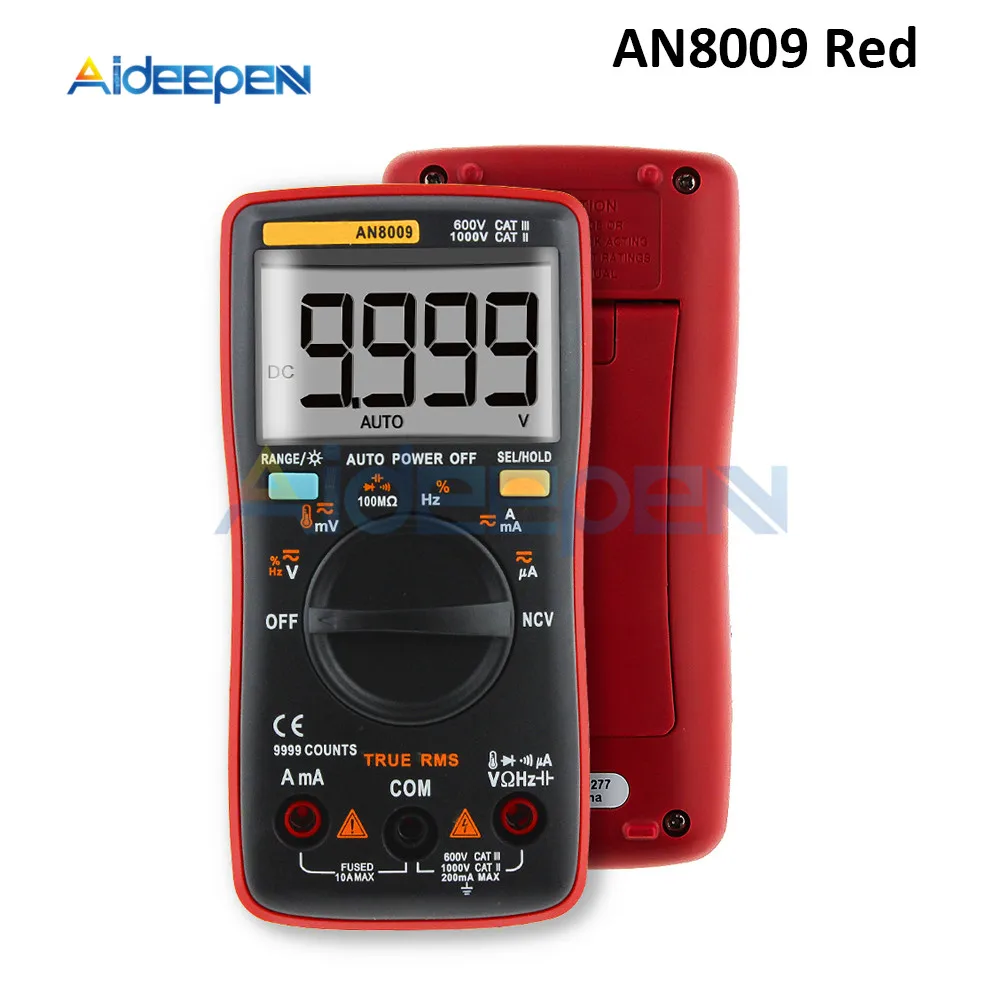 AN8009 Red AN8008 AN8009 автоматический Диапазон Цифровой мультиметр 9999 отсчетов с подсветкой AC/DC Амперметр Вольтметр Ом Транзистор тестер мультиметр - Цвет: AN8009 Red