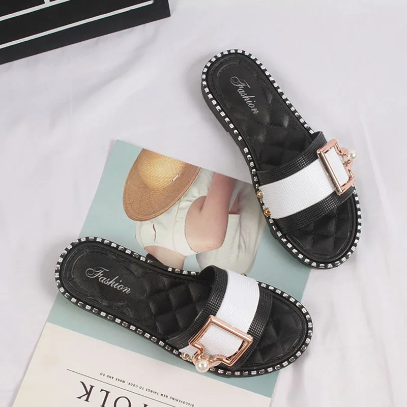 

Summer Women Slippe Fashion Metal Buckle Sandals 2020 Outdoor Casual Flat Slippers Beach Shoes Women Shoes Sandalias De Mujer