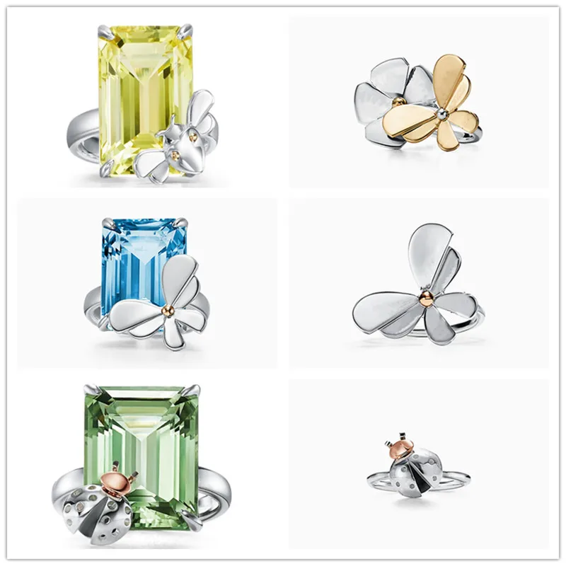 

1:1 925 sterling silver classic retro love insect ring ladies logo high quality jewelry wedding banquet Valentine's Day gift