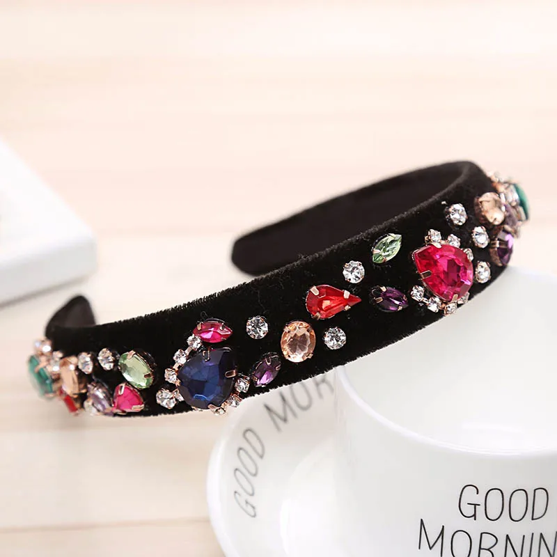 

Hair Accessories Baroque Jeweled Pearl Hairband For Women Girls Crystal Rhinestone Bezel Elegant Velvet Satin Headband