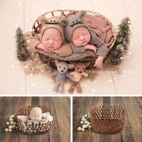 newborn photography props accessories oval hollow straw iron basket retro girl boy baby photo studio shoot bed posing furniture
