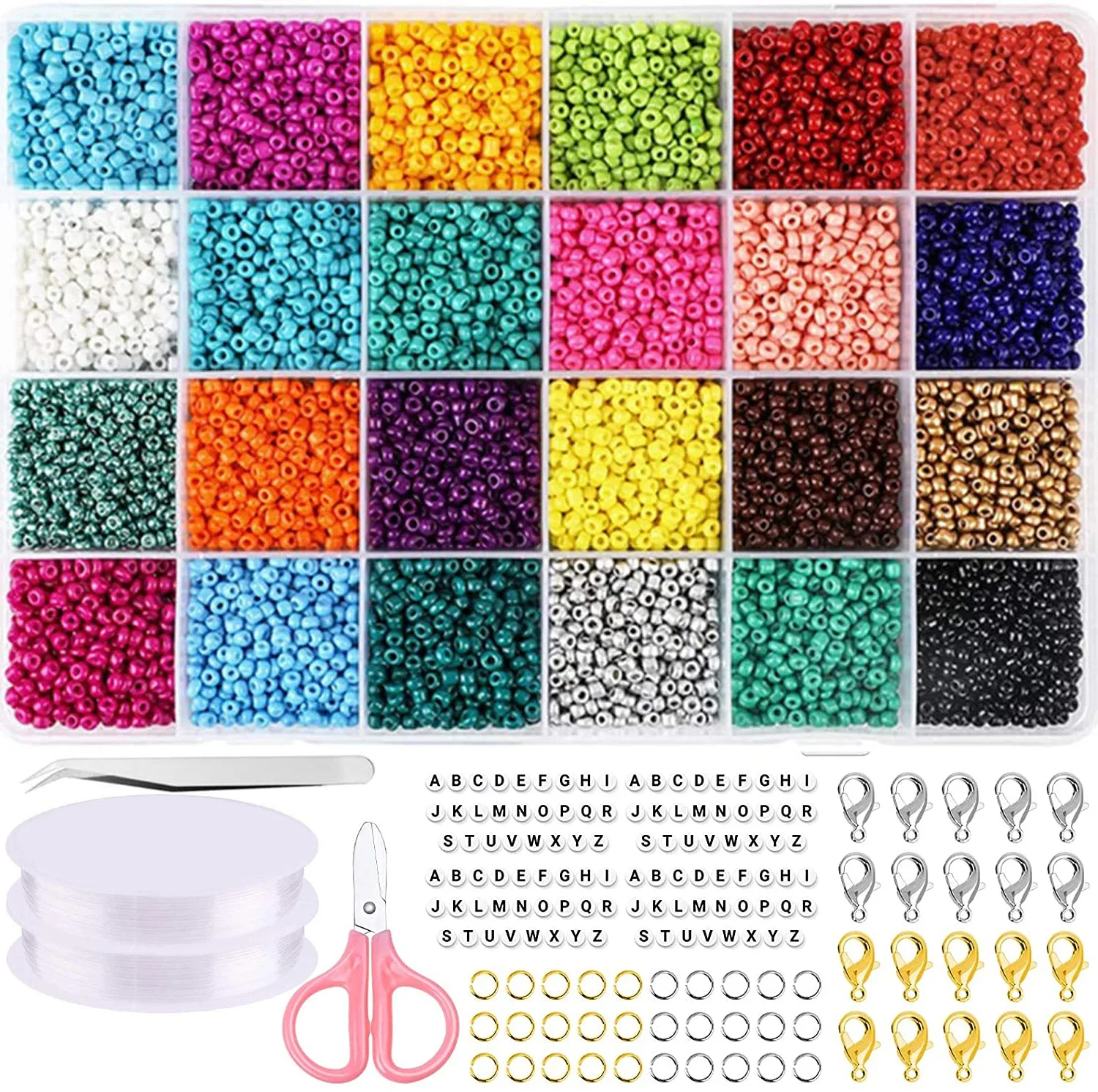 

9600Pcs Flat Round Plastic Letter Beads Boxes For DIY Name Bracelets Jewelry Making Craft Glass Seed English Alphabet Bead Kits