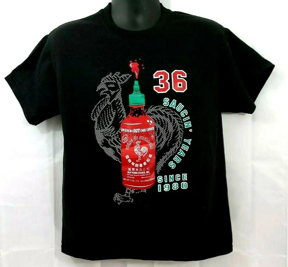 Футболка Sriracha 36 с блюдцем и апосом Since1980 среднего размера черная горячим соусом