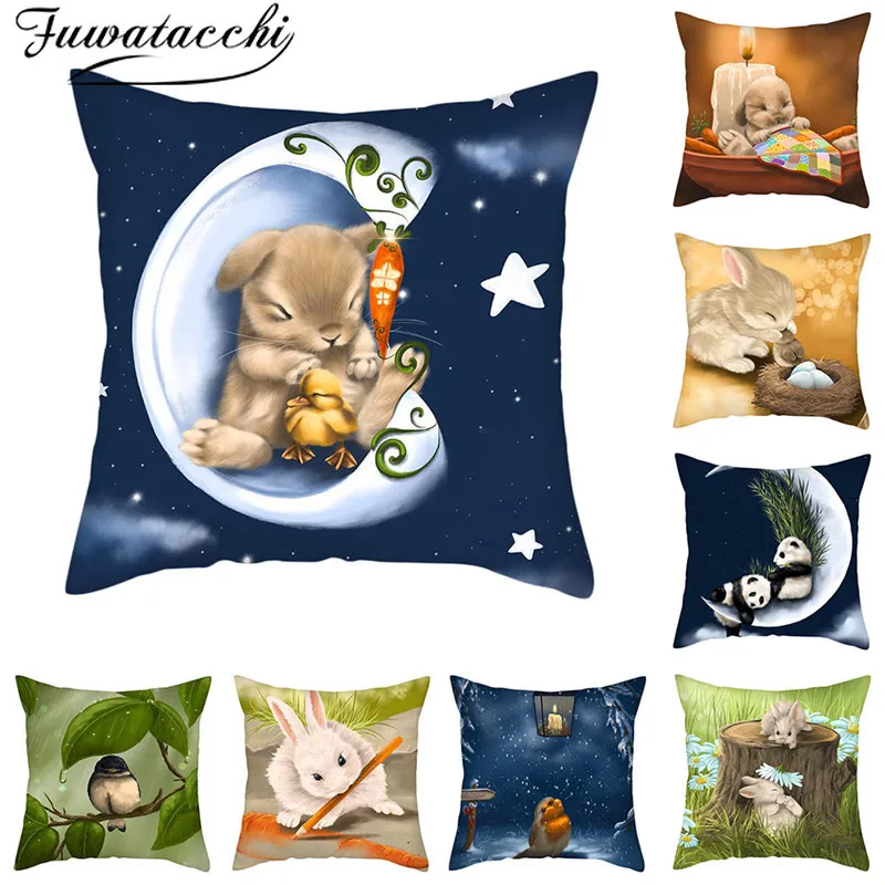 Fuwatacchi Cartoon Rabbit Cushion Cover Cute Panda Birds Animal Pillow for Home Sofa Decorative Cases 45x45cm New | Дом и сад