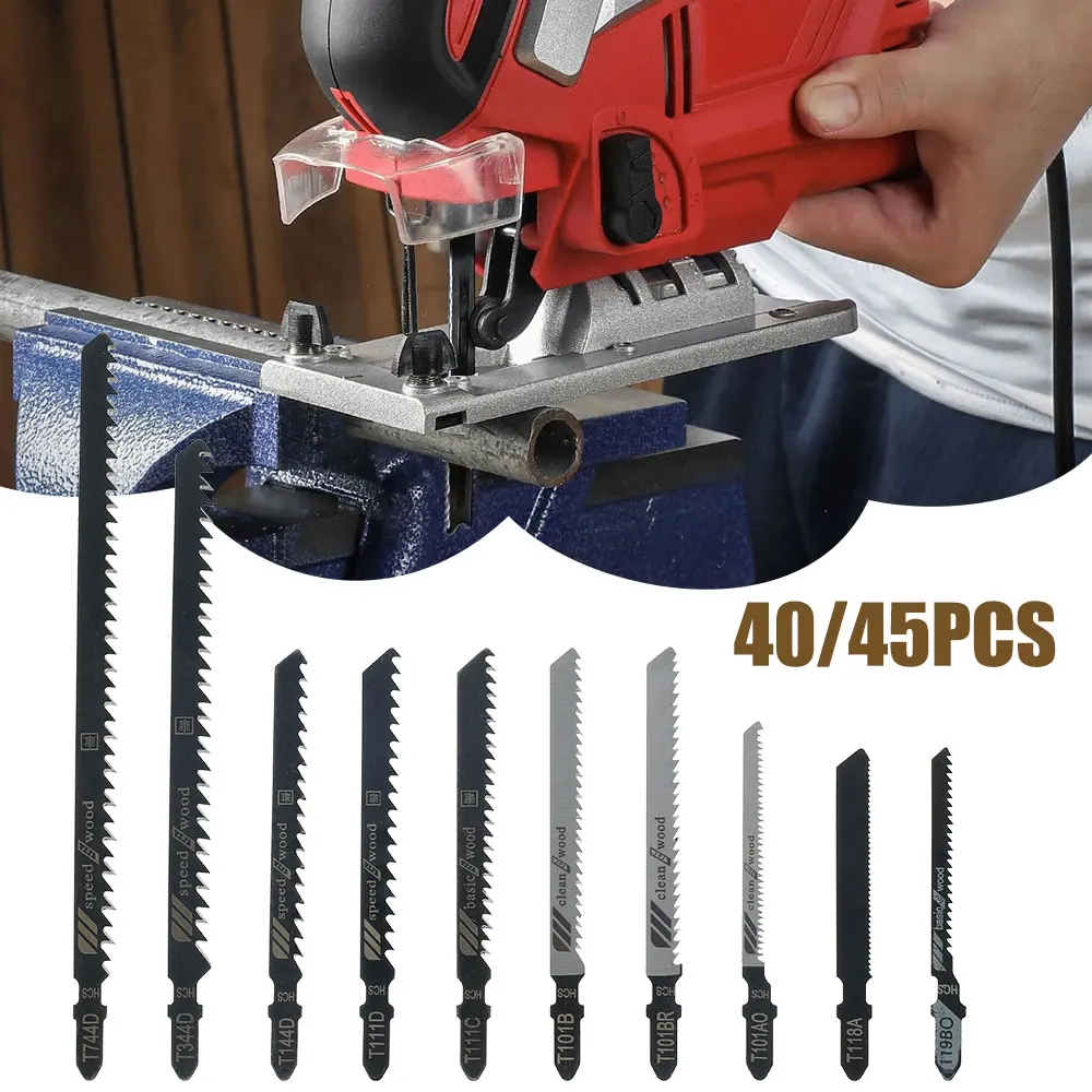 

40pcs 9 Types of Jigsaw Blades Wood Accessories Jigsaw Jigsaw Blades Set T-Shank Jigsaw Blade Professional Mixed Jigsaw Blades