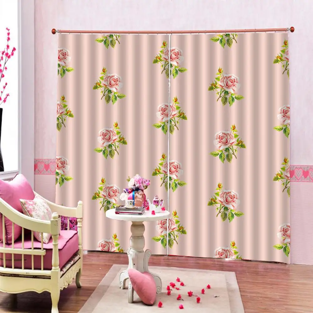 Шторы с розовыми цветами и пионами большие Оконные Занавески для комнаты девушки