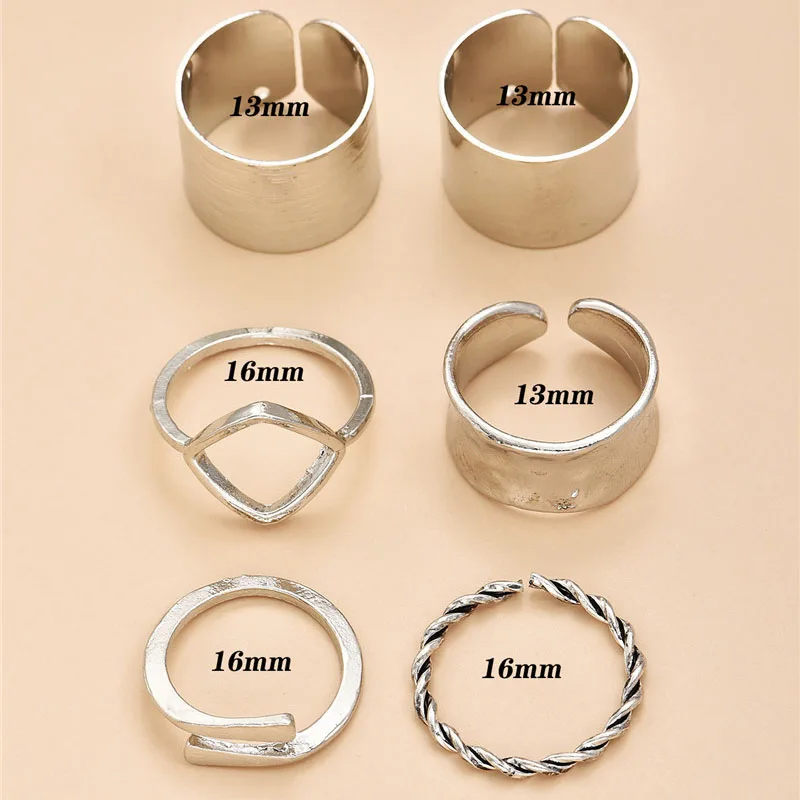 

6pcs/set Punk Silver Color Hollow Geometric Knuckle Midi Ring Set for Women Girl Alloy Irregular Rings Set Anillos Party Gifts