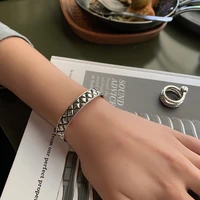 fmily minimalist 925 sterling silver geometric diamond bracelet retro fashion hip hop punk wild jewelry for girlfriend gifts