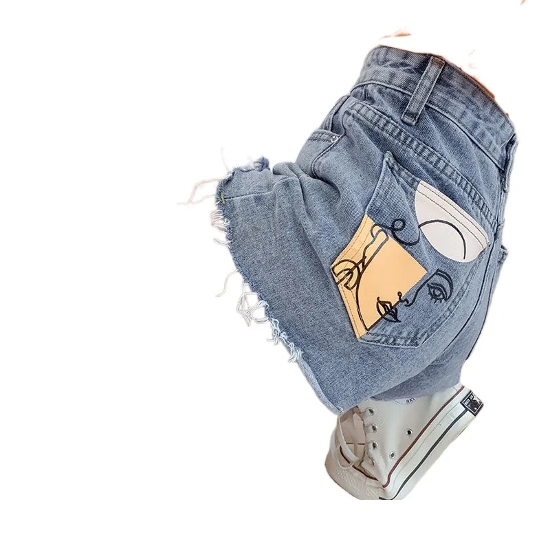 

Large size loose burr edge jean shorts women 2021 summer new high waist show thin personality A word wide leg hot pants