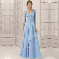 formal beading sequin lace appliques tulle chiffon v neck a line long evening sky blue black mother of the bride dresses