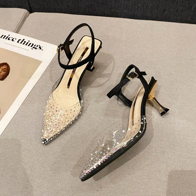 

High heels women's stiletto pointed toe 2020 summer new style Baotou buckle fashion casual Korean sandals 187-10 women shoes