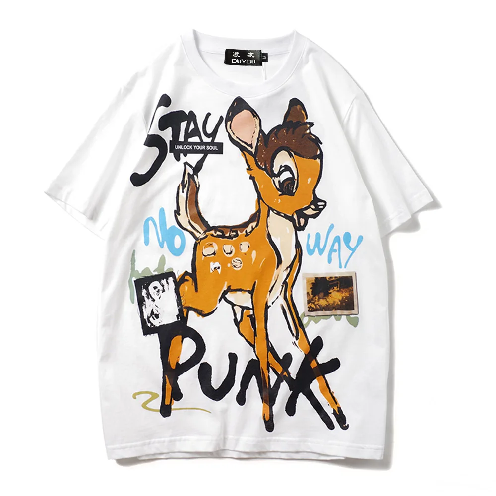 Хлопковая футболка с принтом граффити Бэмби Мужская коротким рукавом мультяшным