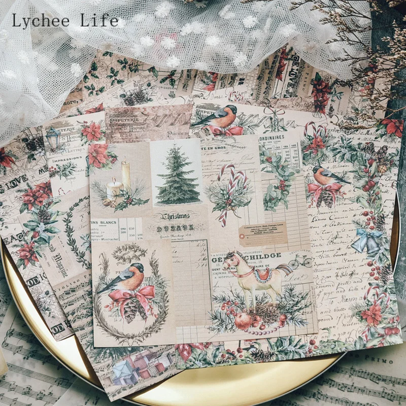 

Бумага для скрапбукинга Lychee Life, 12 листов, винтажное дерево, лес, художественная бумага для фона бумага для изготовления открыток, бумага для ...