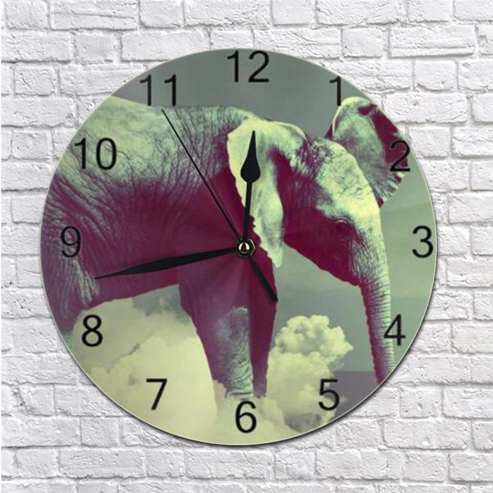 Круглые Настенные часы с изображением слона и цифрами животных цифровой