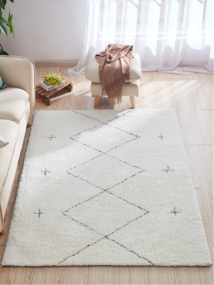 

All match Beige color Morocco shaggy 30mm thick polyester fiber area rug , modern abstract decoration floor mat