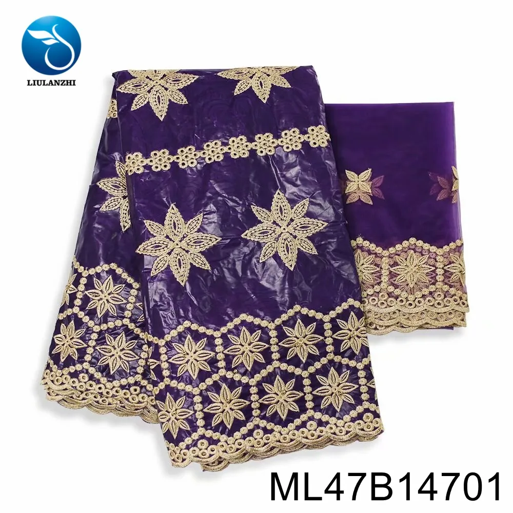 Ткань из хлопка Bazin LIULANZHI, 5 + 2 ярда, с вышивкой из африканской шифона для пошива платья 2020 ML47B147.