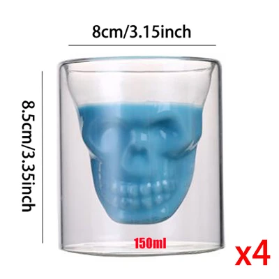 4pcs 150ml cups KHGDNOR череп Стекло Shot виски вина с украшением в виде кристаллов бутылка чашки 25 мл 75 мл 150ml 250ml прозрачные вина чашка для питья - Цвет: 4pcs 150ml cups