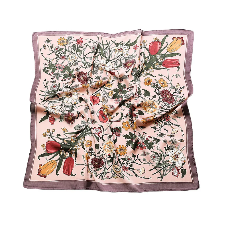 

Женский атласный платок с цветочным принтом, 70x70 см