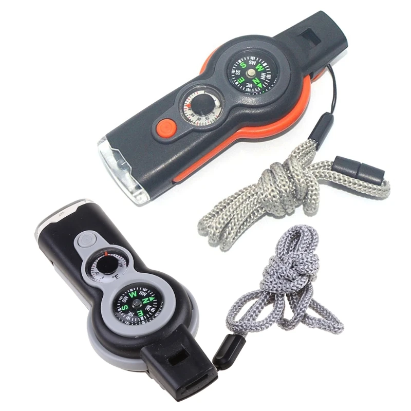 

Multifunction 7 in1 Outdoor Survival Whistle Keychain with Compass Magnifier W89F