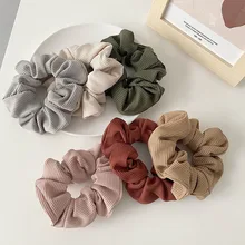 Autumn and Winter Women Warm Knitted Big Hair Scrunchies Solid Soft Vintage Hair Gums Striped Fabric Rubber Bands For Hair Bun