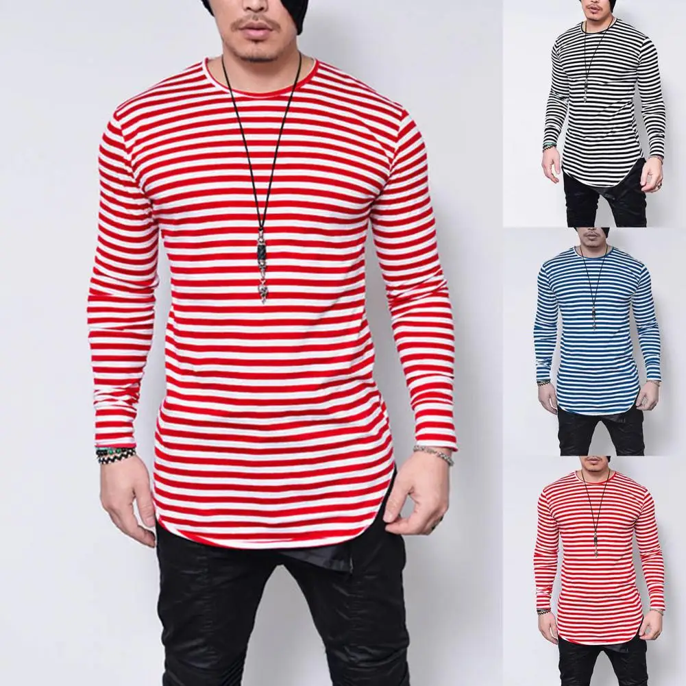 

Pullover Fabulous Round Neck Men Top Young Autumn Top Stripe for Daily Wear