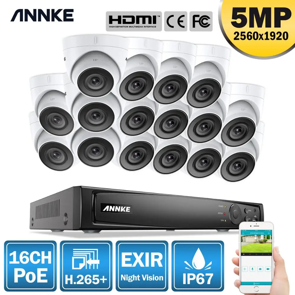 ANNKE 16CH FHD 5MP POE сетевая видео система безопасности 4K H.265 + NVR с 16 шт. EXIR ночного
