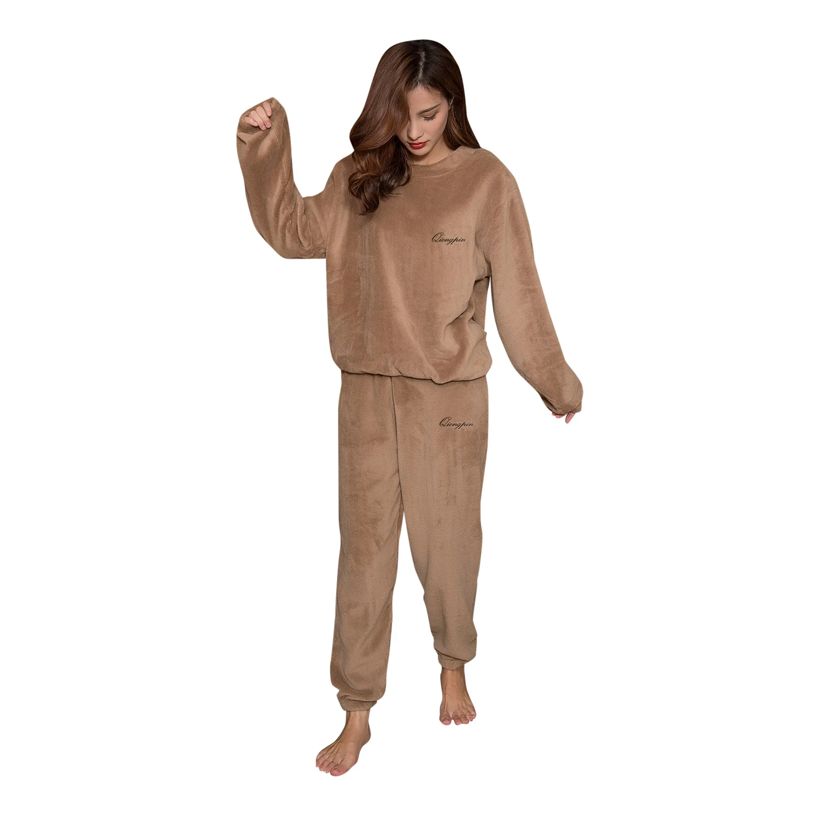 

Women's Home Wear Coral Plush Thickening Suit Nightgowns Sleep Tops Bathrobe Home Clothes Long Sleeved Oversized Homewear D4