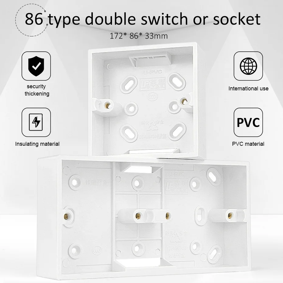 

86 Type Switch External Mounting Box 86x86mm 86x172mm PVC Double Switches or Socket Wall Surface Mounting Boxes White