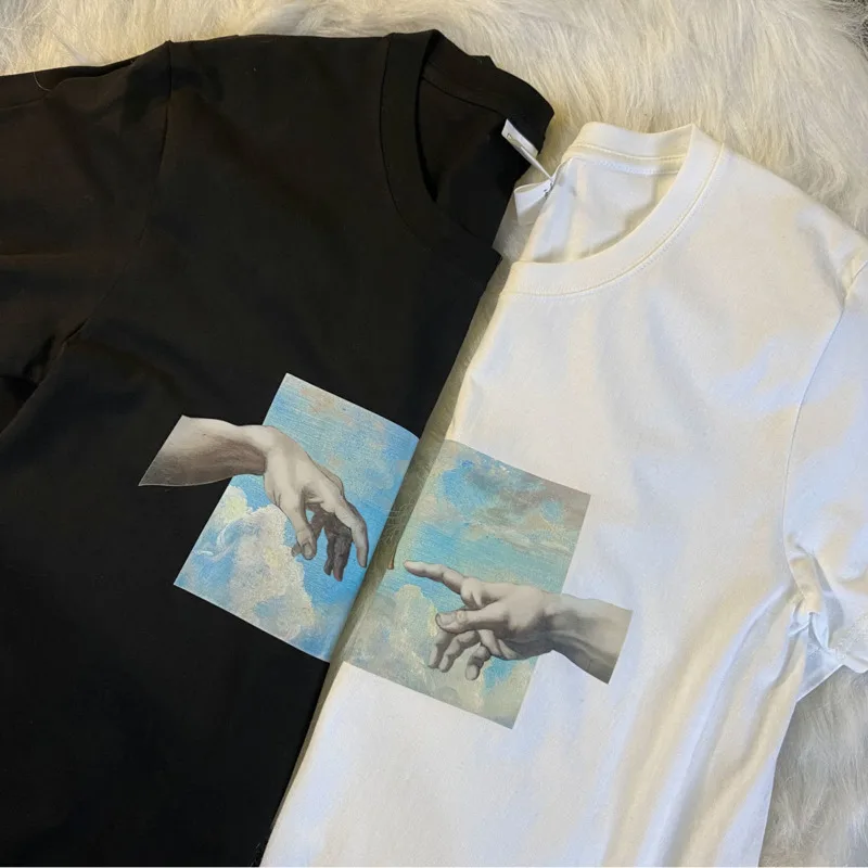 Футболка ExtFine David с рисунком маслом для мужчин и женщин оверсайз Топ в стиле