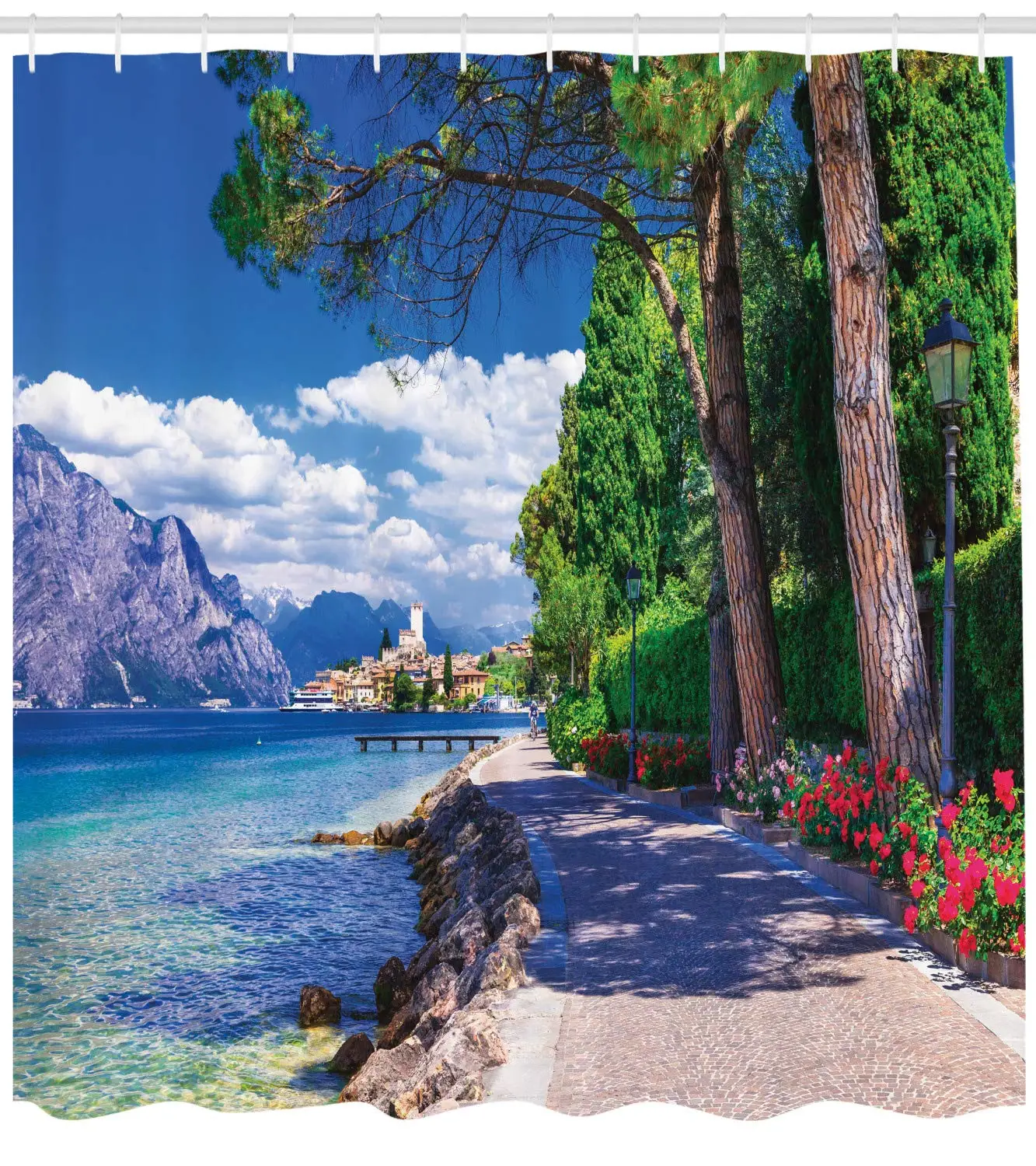 Ландшафтная занавеска для душа Scenic Lago di Garda Malcesine Италия каменная велосипедная