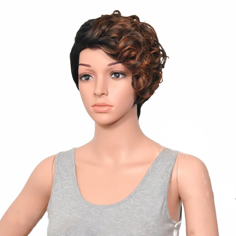 HAIRJOY женский специальный смешанный цвет боковая часть короткий кудрявый синтетический парик для волос