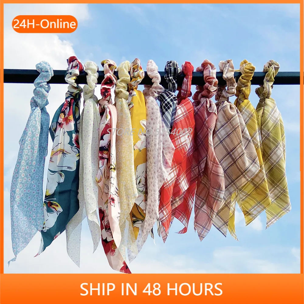 

Новый Модный цветочный клетчатый шарф для волос с принтом бантик резинки повязка на голову для женщин аксессуары для волос эластичная лент...