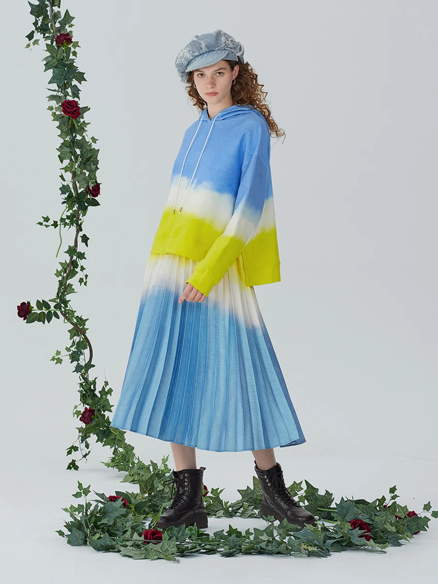 

IRINACH357 весна лето 2021 оригинальный дизайн Новое поступление плиссированная юбка с принтом Толстовка Женский комплект