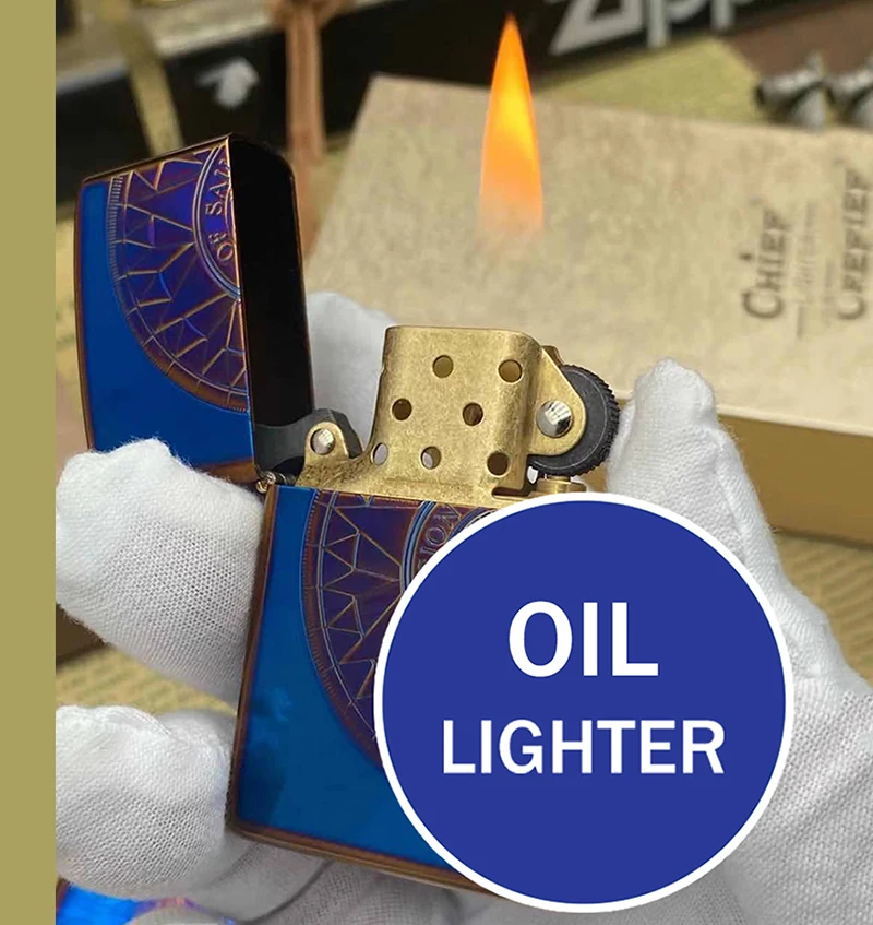 

Original Chief GASOLINE Lighter.Retro Carved Pure Copper Kerosene Lighters.Creative Cigarette Accessory.Gadgets For Men Smoke
