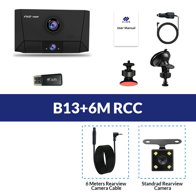 B13- 6M RCC E-ACE B13 DVR 4,0 дюймов авто рекордер 1080P FHD видеорегистратор ночного видения автомобильные видеорегистраторы 3 объектива камеры Автомобильная камера видеорегистратор - Название цвета: B13- 6M RCC