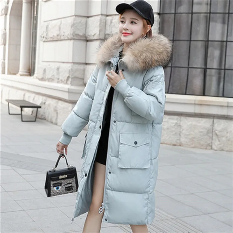 2019 Big size student Korean version of the loose fur collar long-sleeved winter cotton jacket long thick padded clothing | Женская