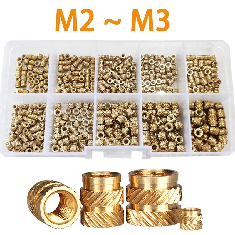 

500Pcs M2 M2.5 M3 Brass Hot Melt Inset Nuts Assortment Kit Thread Copper Knurled Threaded Insert Embedment Nuts Set