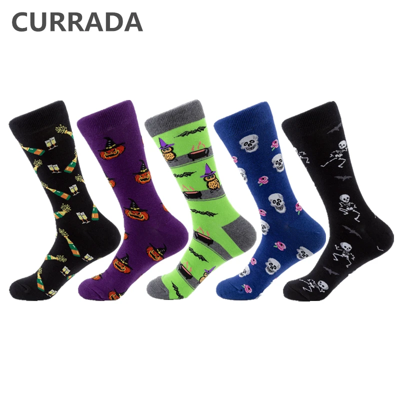 5 пар/лот забавные мужские носки для Хэллоуина чесаные хлопковые Цветные