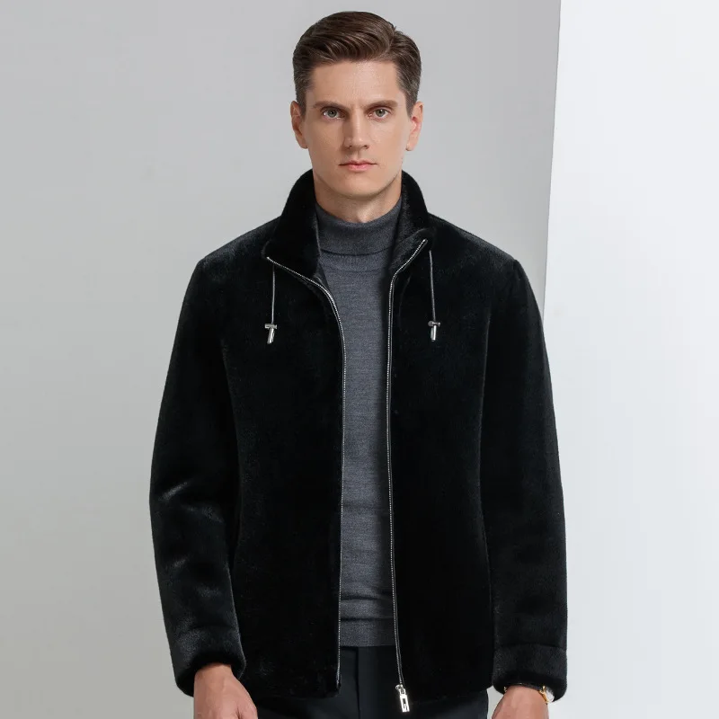 

2021 Autumn Winte New Men Stand Collar Jacket Fur Coat Imitated Mink Wool Fashion Male Business Casual Plus Size Black Outerwear