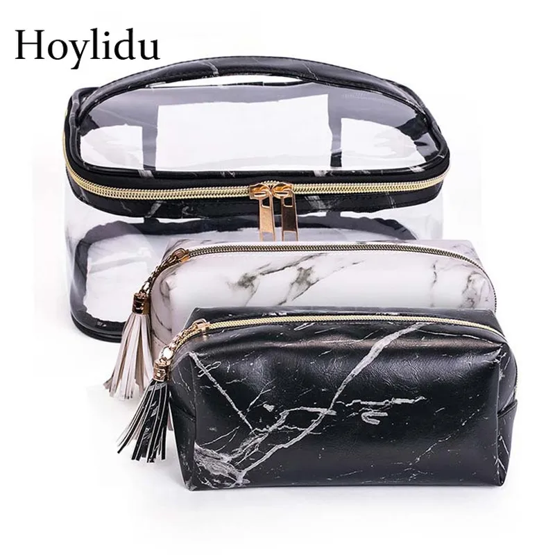 Прозрачные косметички из ПВХ и мрамора женские дорожные кисти для макияжа
