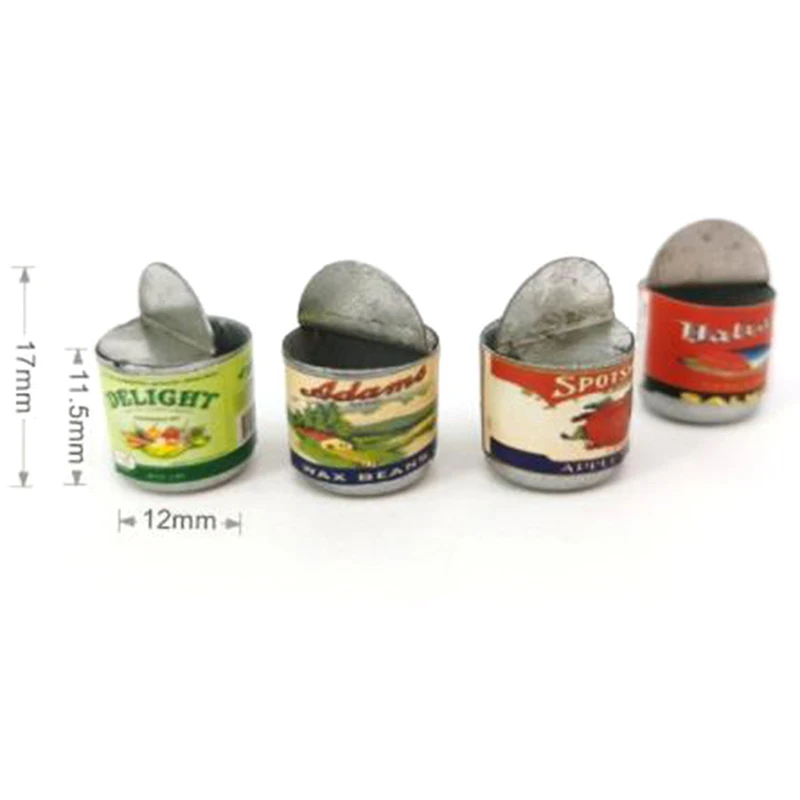 

4pcs Different label Dollhouse Miniature Can Fruit Jam Can Toy Doll Food Kitchen Living Room Accessories Pretend Play Toy