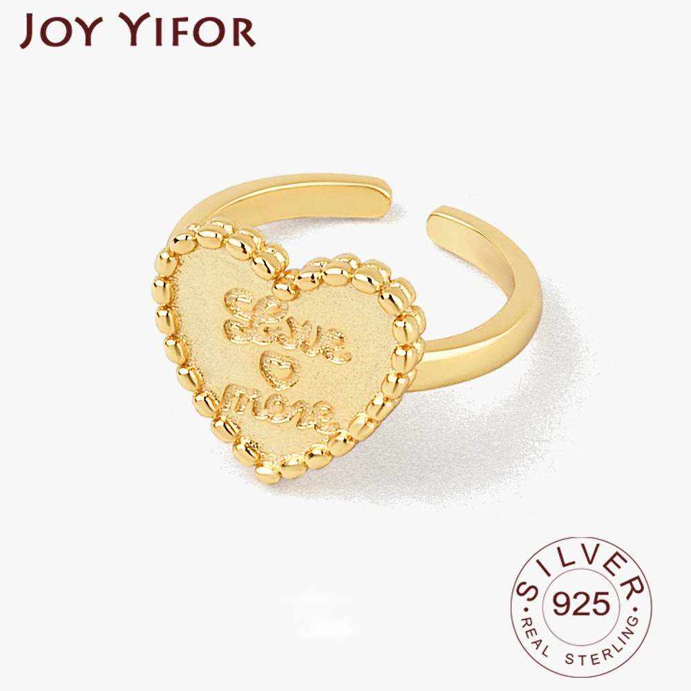 

925 Sterling SilverRing Female INS Simple Handmade Opening Heart Letters Index Finger Fashion Jewelry Couple