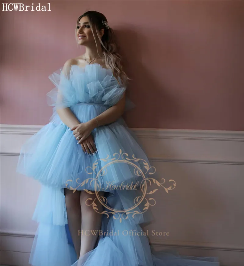 Tiered Tulle High Low Pregnant Women Evening Dress Strapless Corset Back Plus Size Prom Gowns Long Dresses For Photoshoot | Свадьбы и